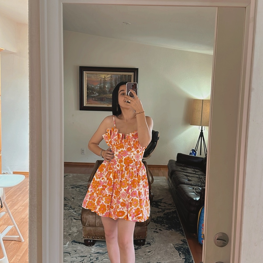 Floral Orange and White Dress